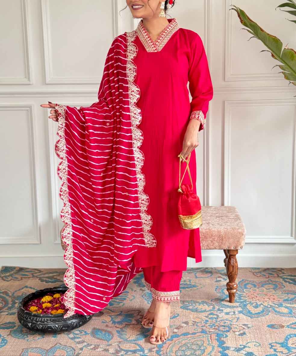 "Elegant Charm - PV Chandleri Embroidered Kurti Dupatta Set