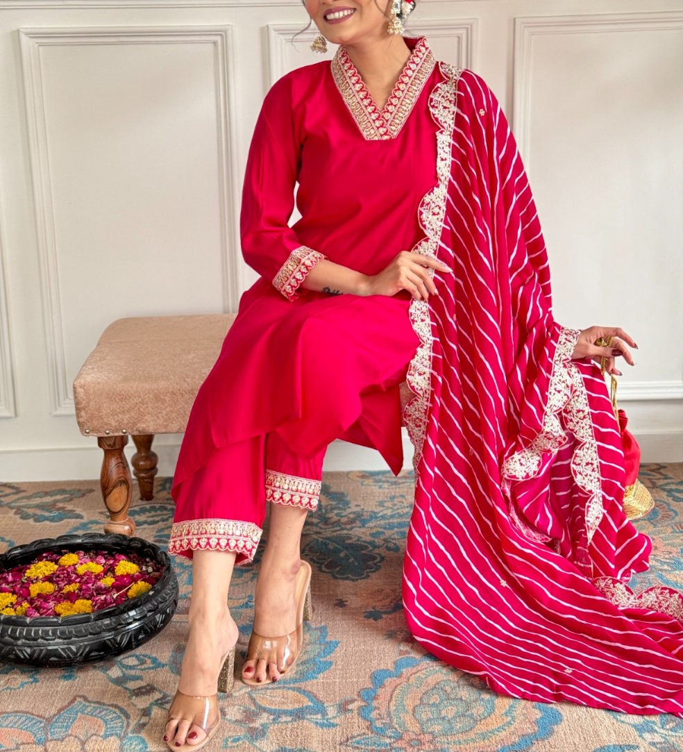 "Elegant Charm - PV Chandleri Embroidered Kurti Dupatta Set