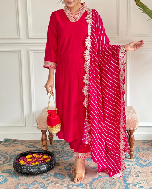 "Elegant Charm - PV Chandleri Embroidered Kurti Dupatta Set