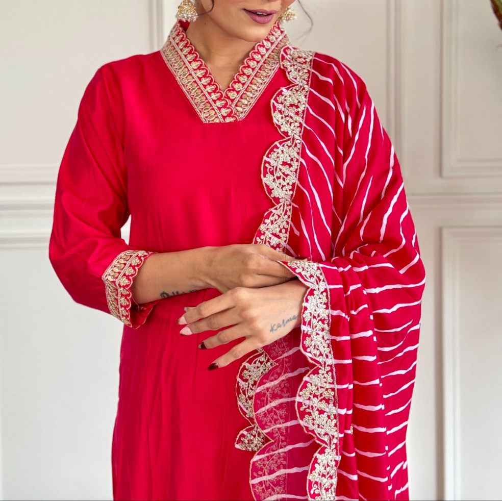 "Elegant Charm - PV Chandleri Embroidered Kurti Dupatta Set