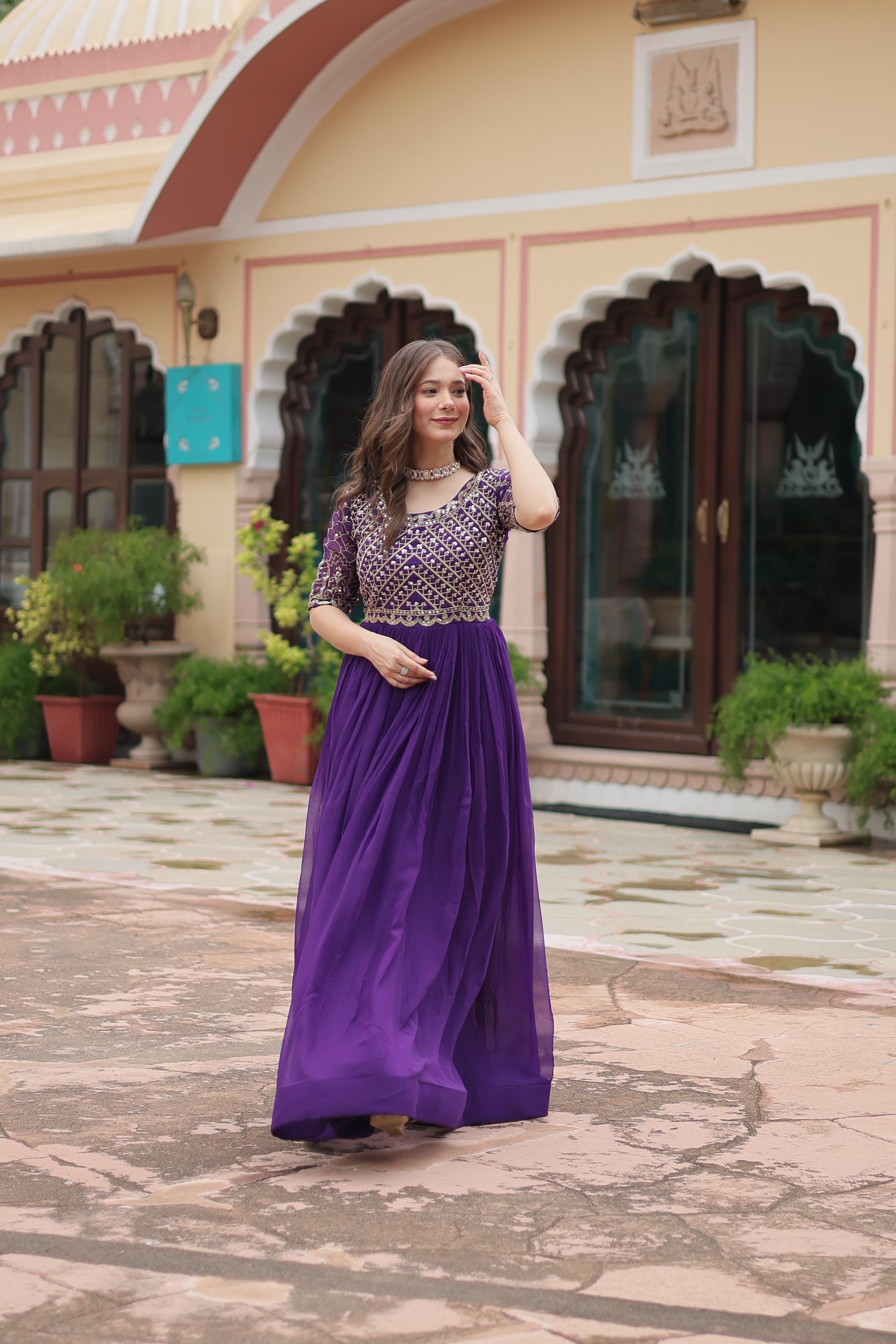 Zari-Thread & Sequins Embroidery Work Gown
