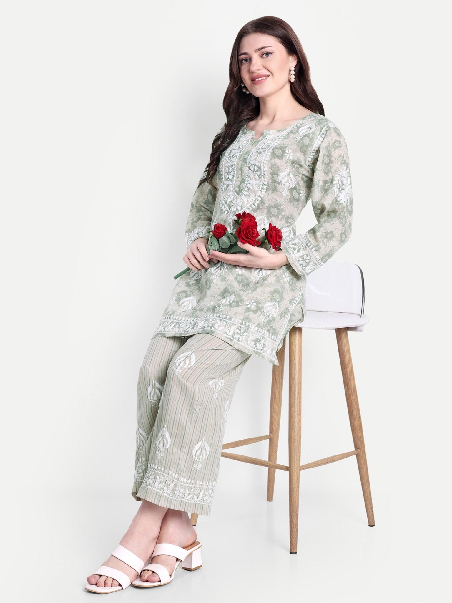 Lucknow Chikankari Hand Embroidered Co-Ord Set Cotton Blend