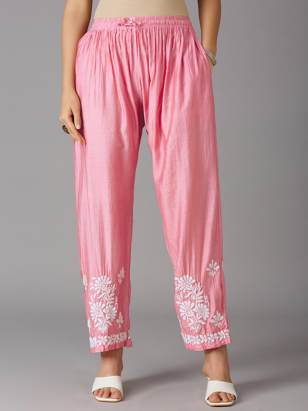 Lucknow Chikankari Hand Embroidered Kurta and Palazzo Set Chanderi Silk