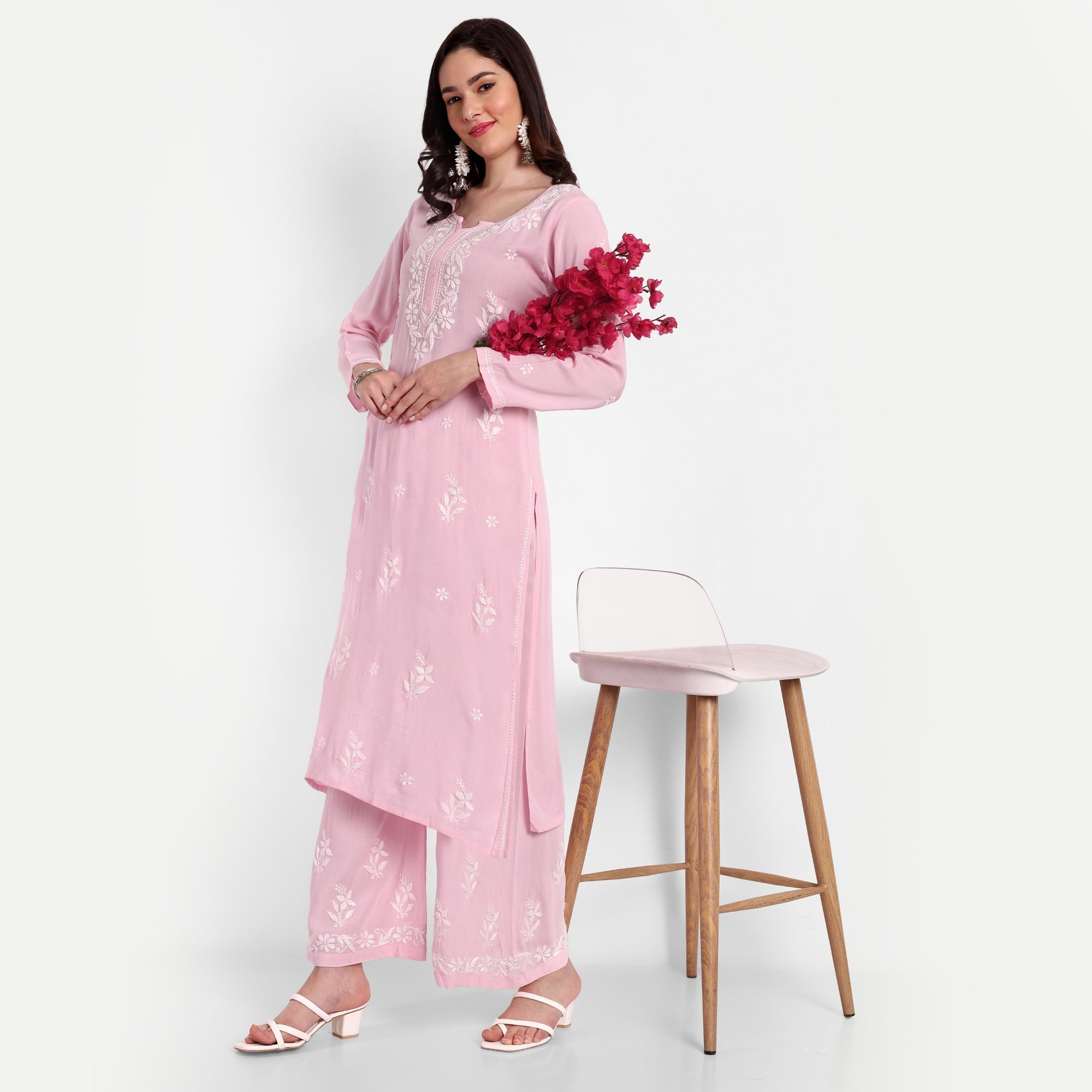 Lucknow Chikankari Hand Embroidered Kurta and Palazzo Set Modal Cotton