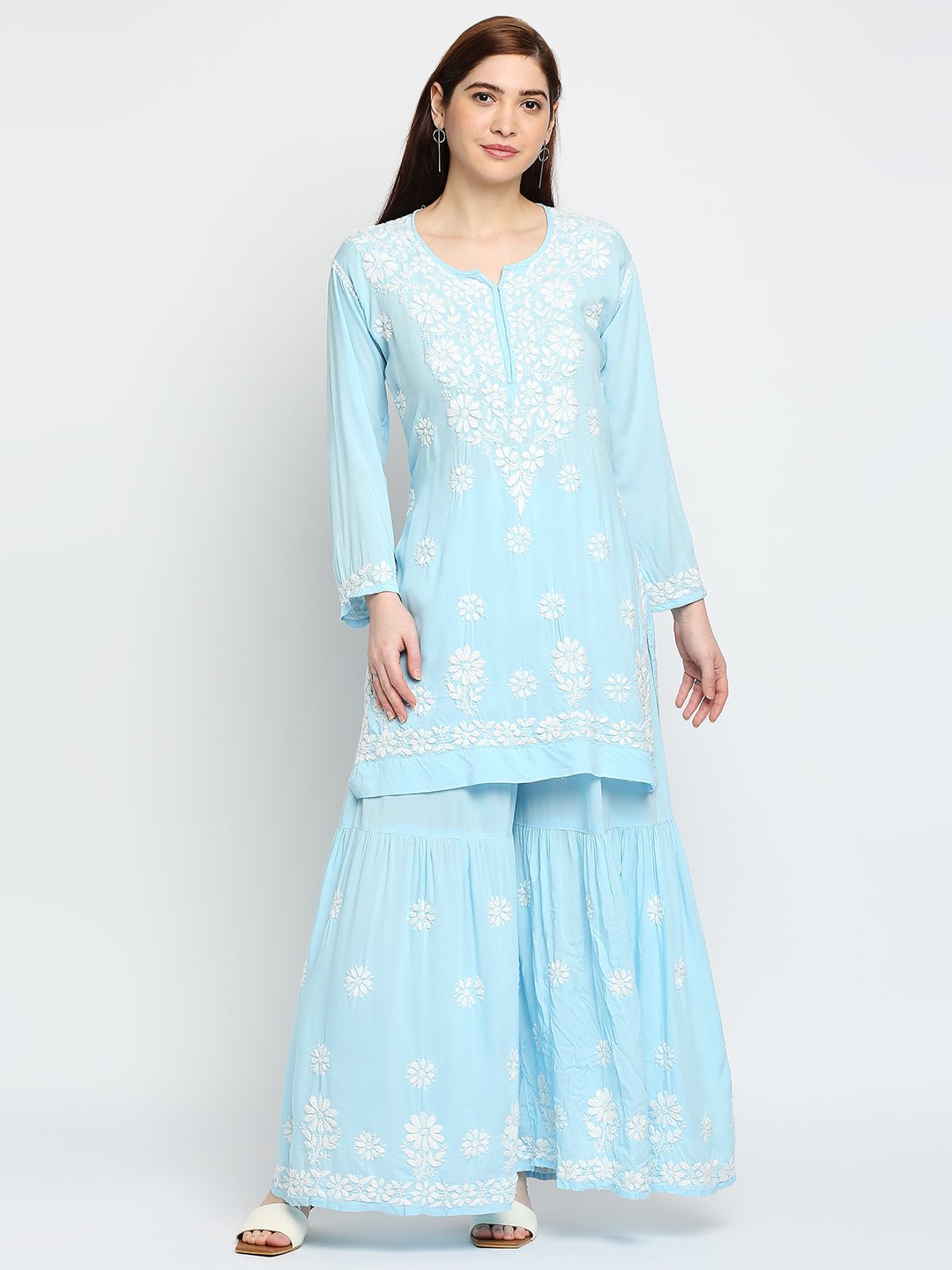Lucknow Chikankari Hand Embroidered Kurta and Palazzo  Set Modal Cotton