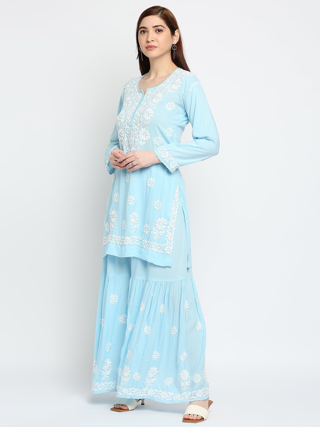 Lucknow Chikankari Hand Embroidered Kurta and Palazzo  Set Modal Cotton