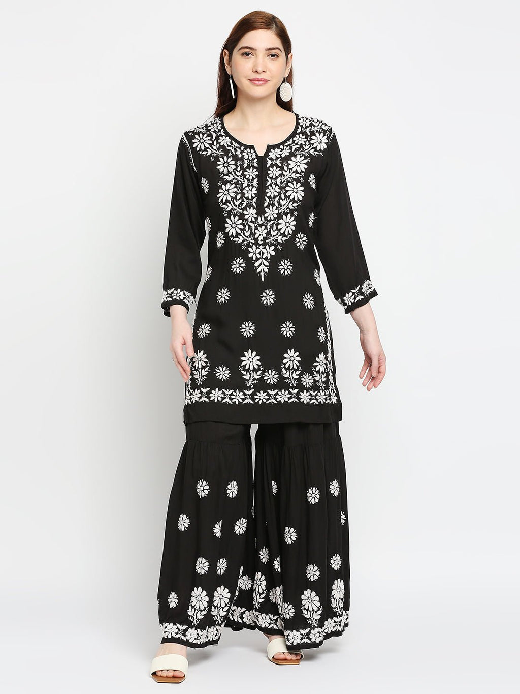 Lucknow Chikankari Hand Embroidered Kurta and Palazzo  Set Modal Cotton