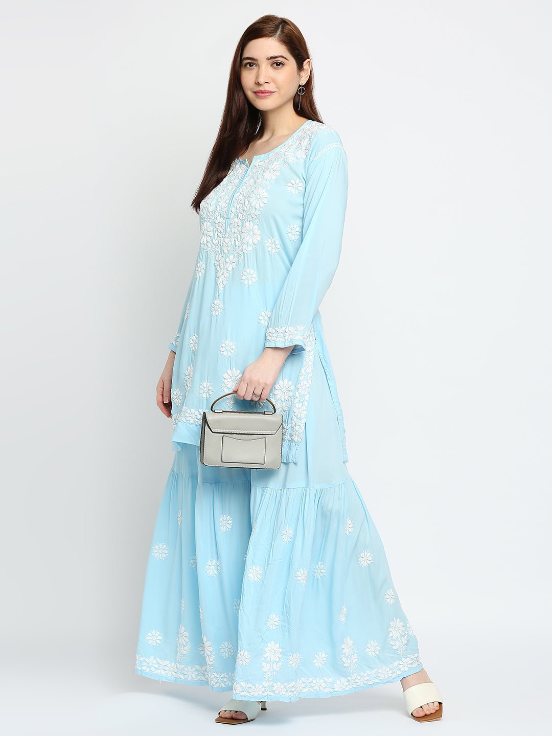 Lucknow Chikankari Hand Embroidered Kurta and Palazzo  Set Modal Cotton