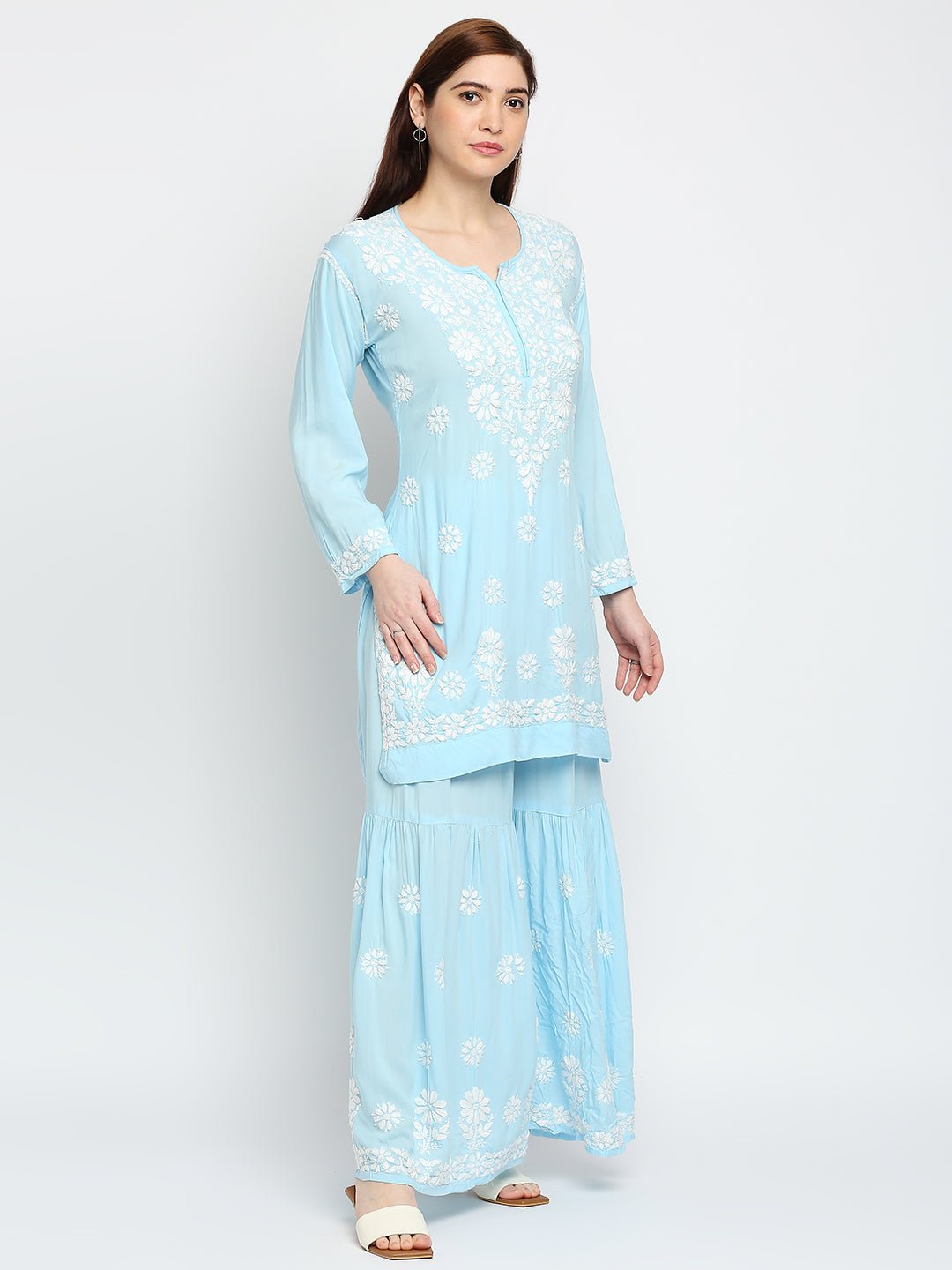 Lucknow Chikankari Hand Embroidered Kurta and Palazzo  Set Modal Cotton