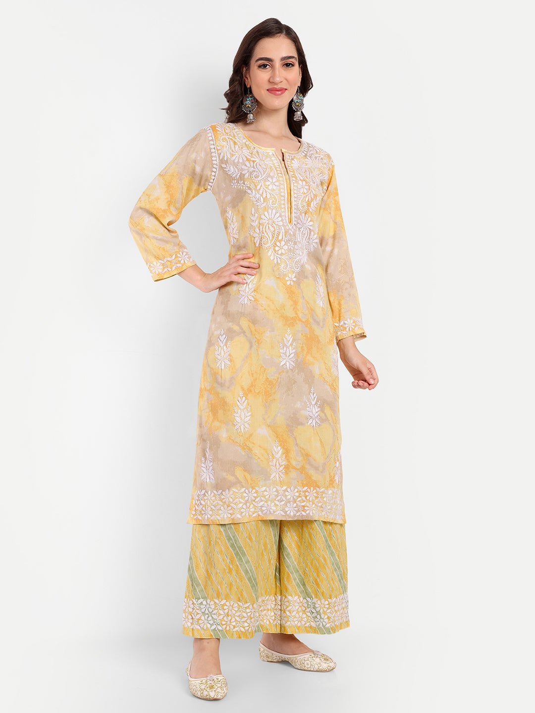 Lucknow Chikankari Hand Embroidered Kurta and Palazzo  Set Rayon Slub