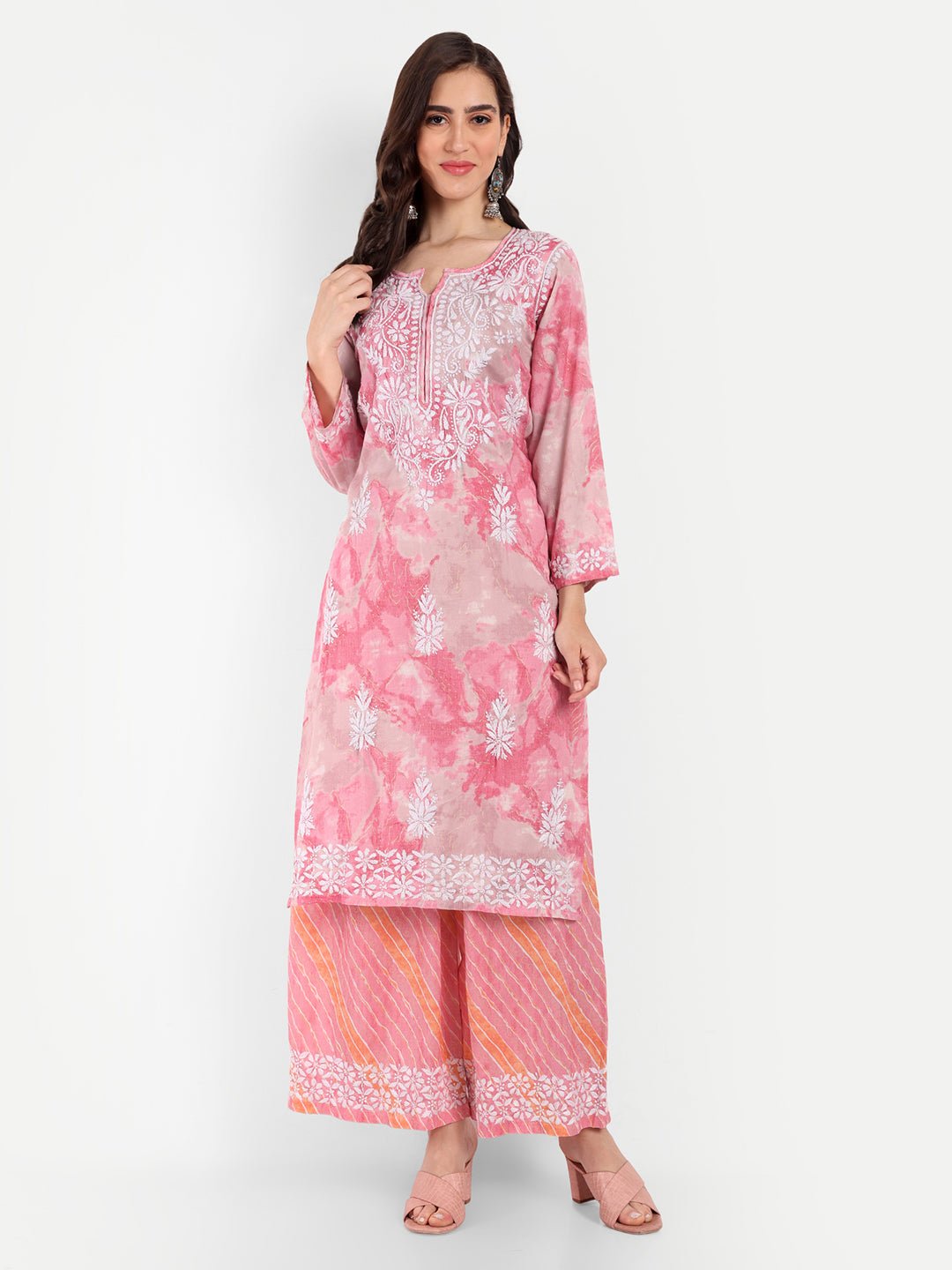 Lucknow Chikankari Hand Embroidered Kurta and Palazzo  Set Rayon Slub