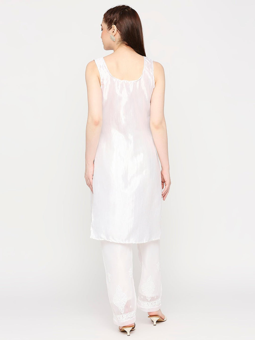 Hand Embroidered Lucknow Chikankari Long Kurta Set and matching Slip