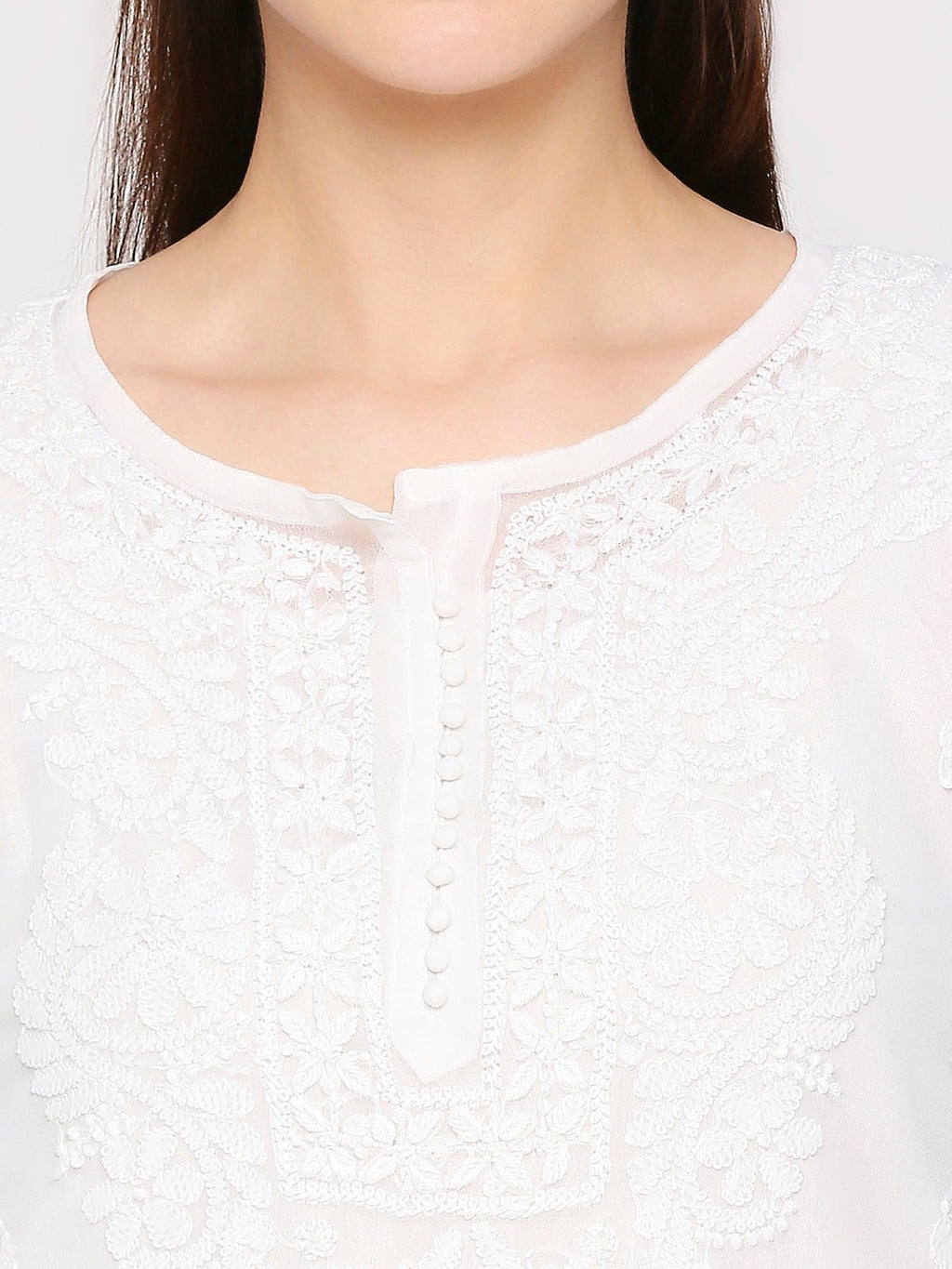 Hand Embroidered Lucknow Chikankari Long Kurta Set and matching Slip