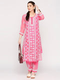 Lucknow Chikankari Hand Embroidered Long Kurta Set and matching slip Pink