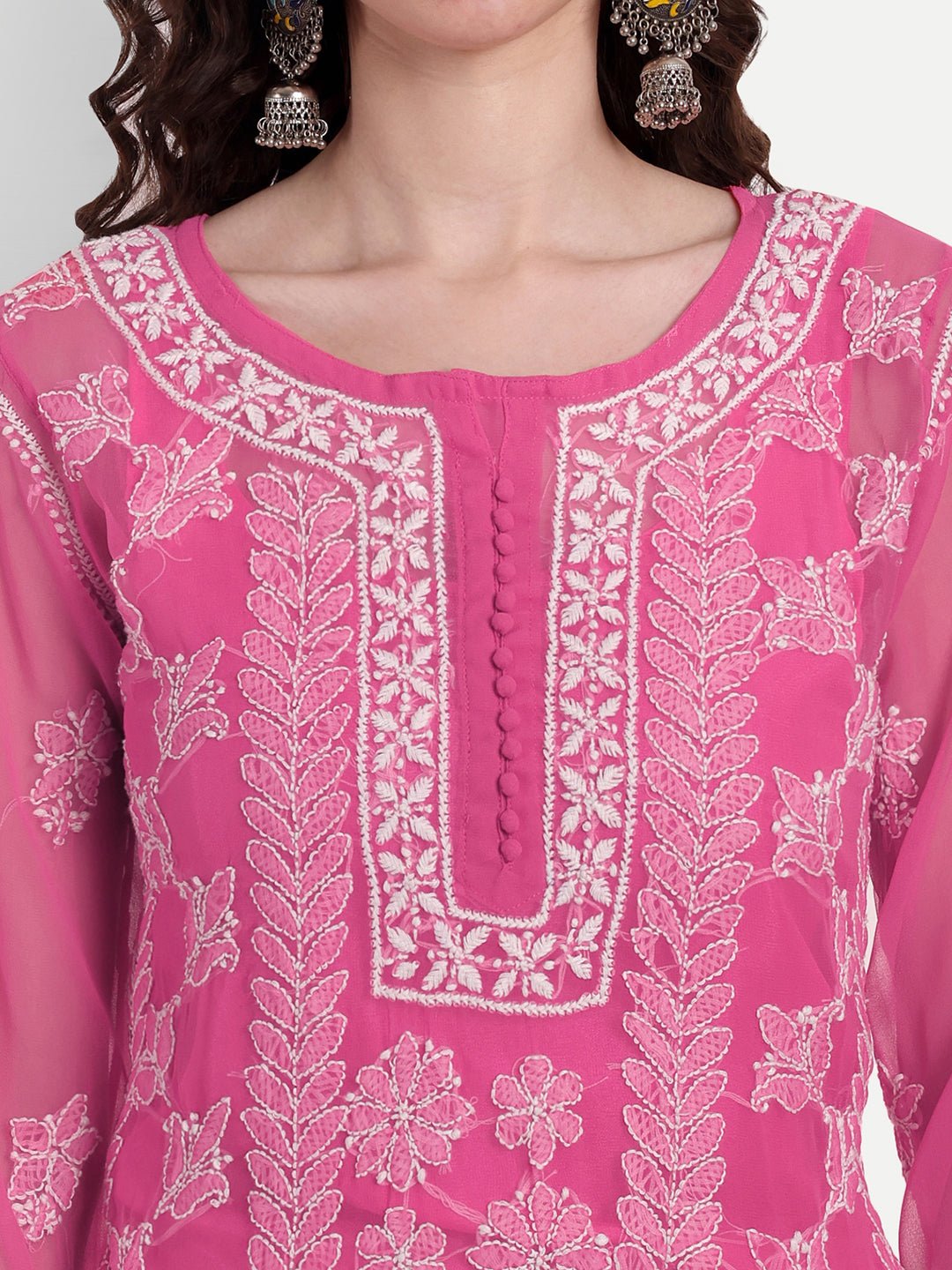 Lucknow Chikankari Hand Embroidered Long Kurta Set with Palazzo set with matching inner slip