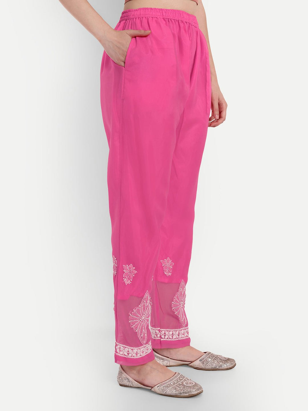 Lucknow Chikankari Hand Embroidered Long Kurta Set with Palazzo set with matching inner slip