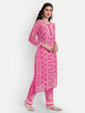 Lucknow Chikankari Hand Embroidered Long Kurta Set with Palazzo set with matching inner slip