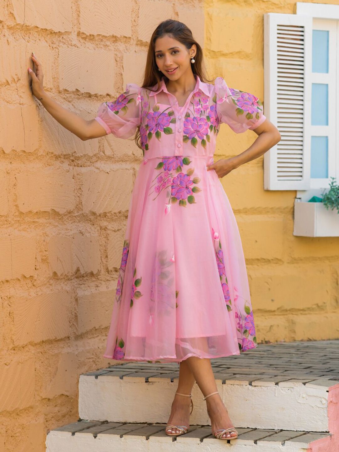 Ananya  Pink Floral Organza Dress