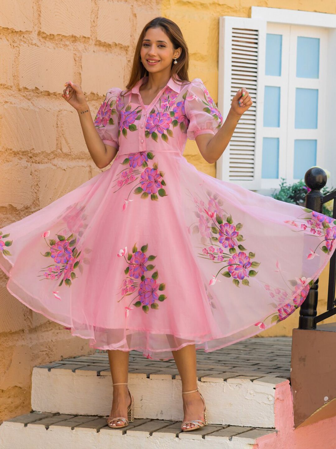 Ananya  Pink Floral Organza Dress