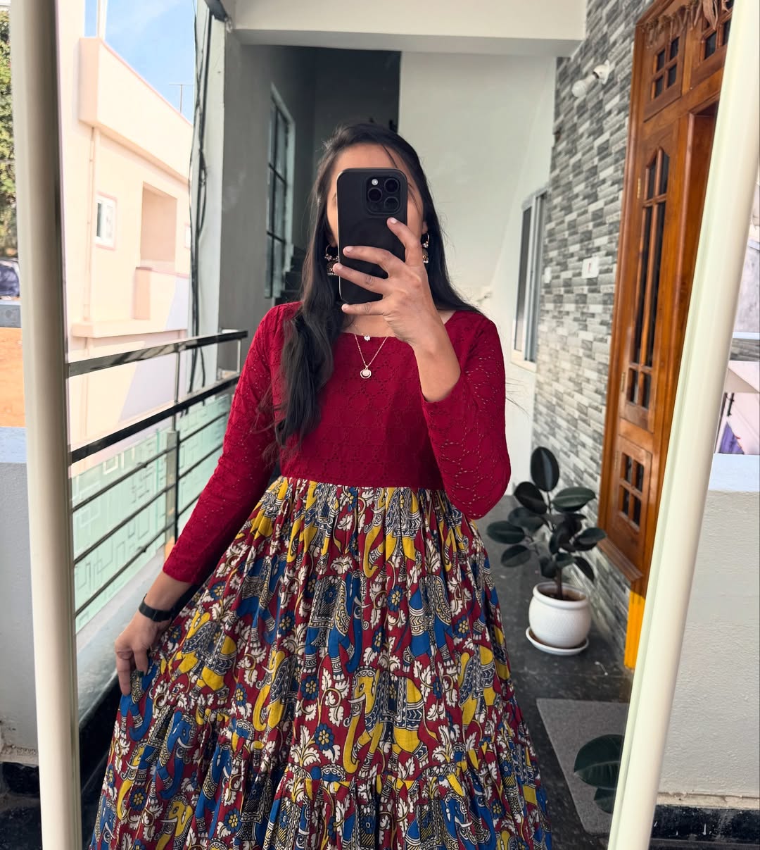 "Traditional Hakuba Muslin Anarkali With Kalamkari Print -